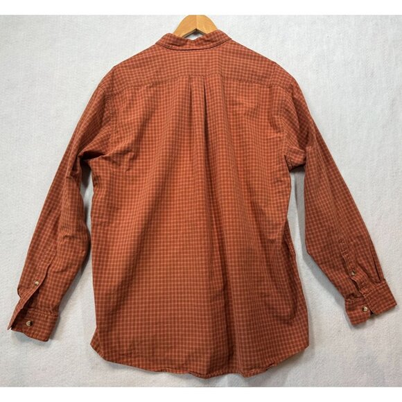 L.L. Bean Long Sleeve Button Down Shirt Orange Check Fall Vibes Men's Large L - Picture 2 of 7